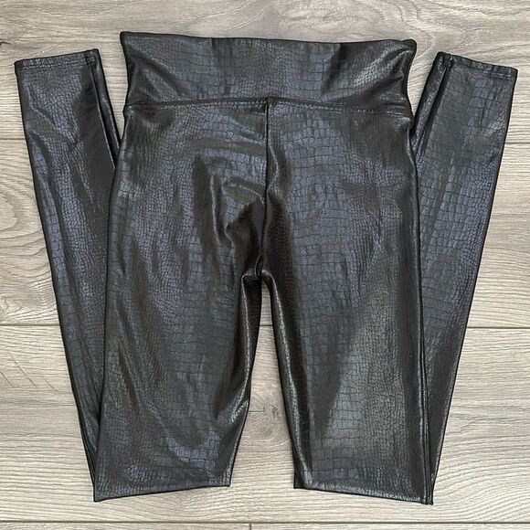 Spanx‎ Faux Leather Croc Shine Brown High Rise Leggings Size Small - Picture 5 of 10